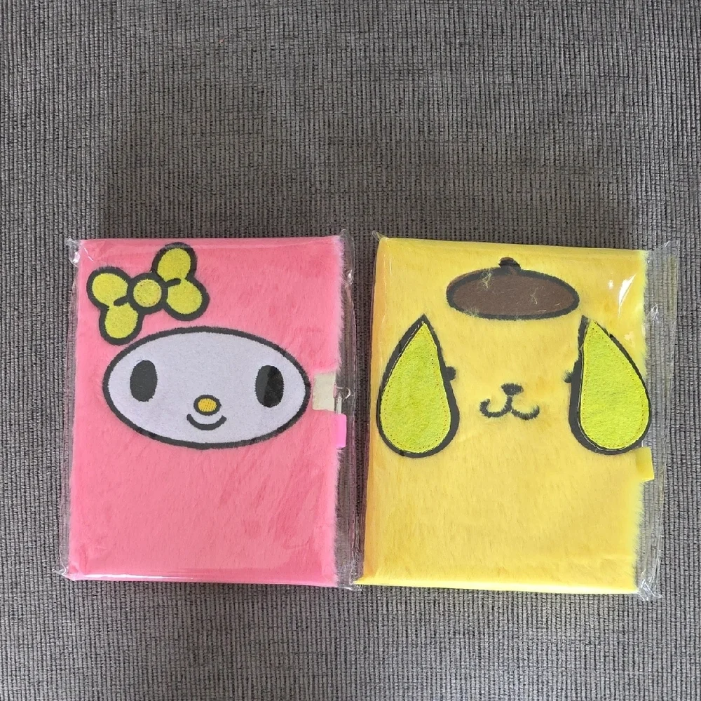 My Melody And Pompompurin Set Of Fuzzy Diaries, 64 Pages Each, New.